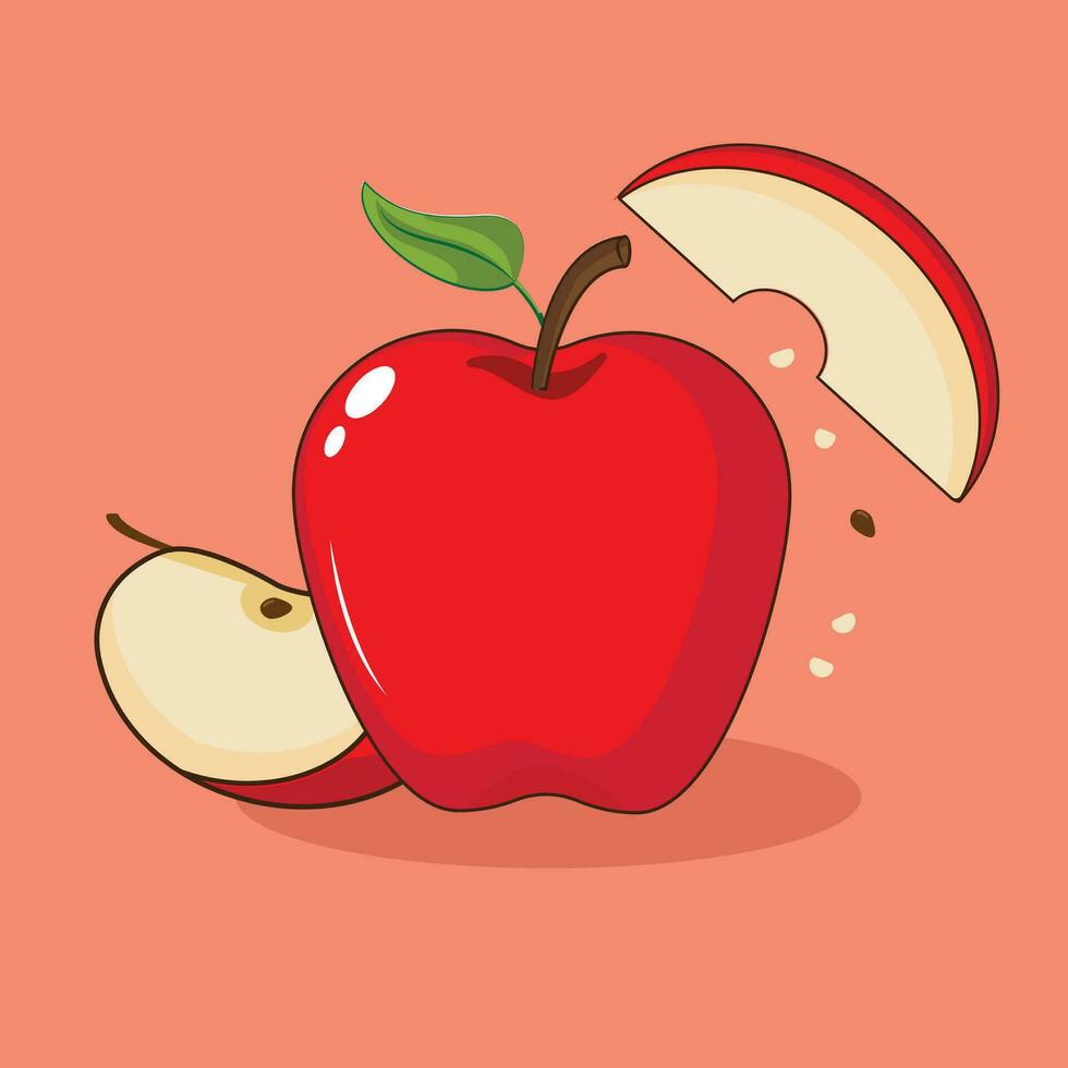 Illustration vector graphic of apple and slice apple