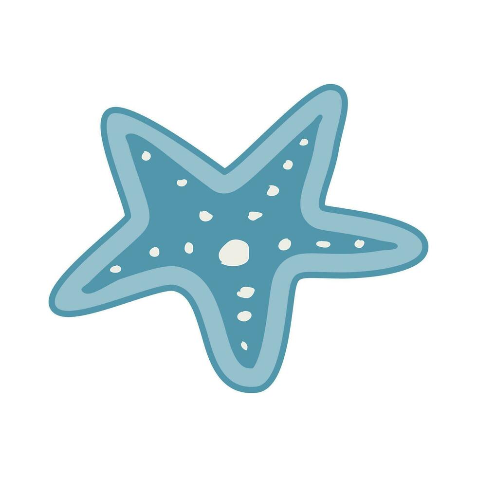 hand drawn blue starfish on white background. Vector illustration in a cartoon style