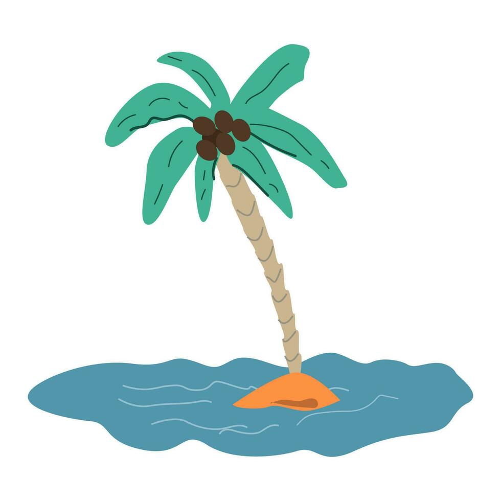 exotic coconut palm on a beach. Vector illustration on white background in a cartoon style. suitable for printing on paper products, textiles.