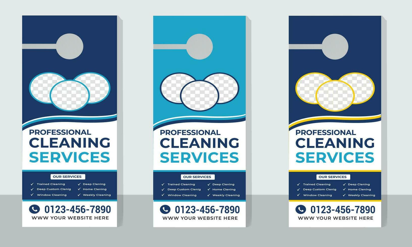 Premium Cleaning service  Door hanger design template and office cleaning, junk dust removal, door hanger, rack card layout vector