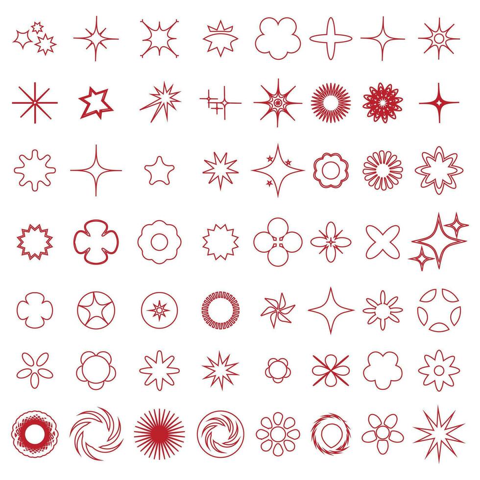 Retro futuristic elements for design. Big collection of abstract graphic geometric symbols and objects in y2k style. Templates for notes, posters, banners, stickers, business cards, logo vector