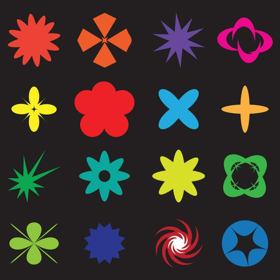 Retro futuristic elements for design. Big collection of abstract graphic geometric symbols and objects in y2k style. Templates for notes, posters, banners, stickers, business cards, logo vector