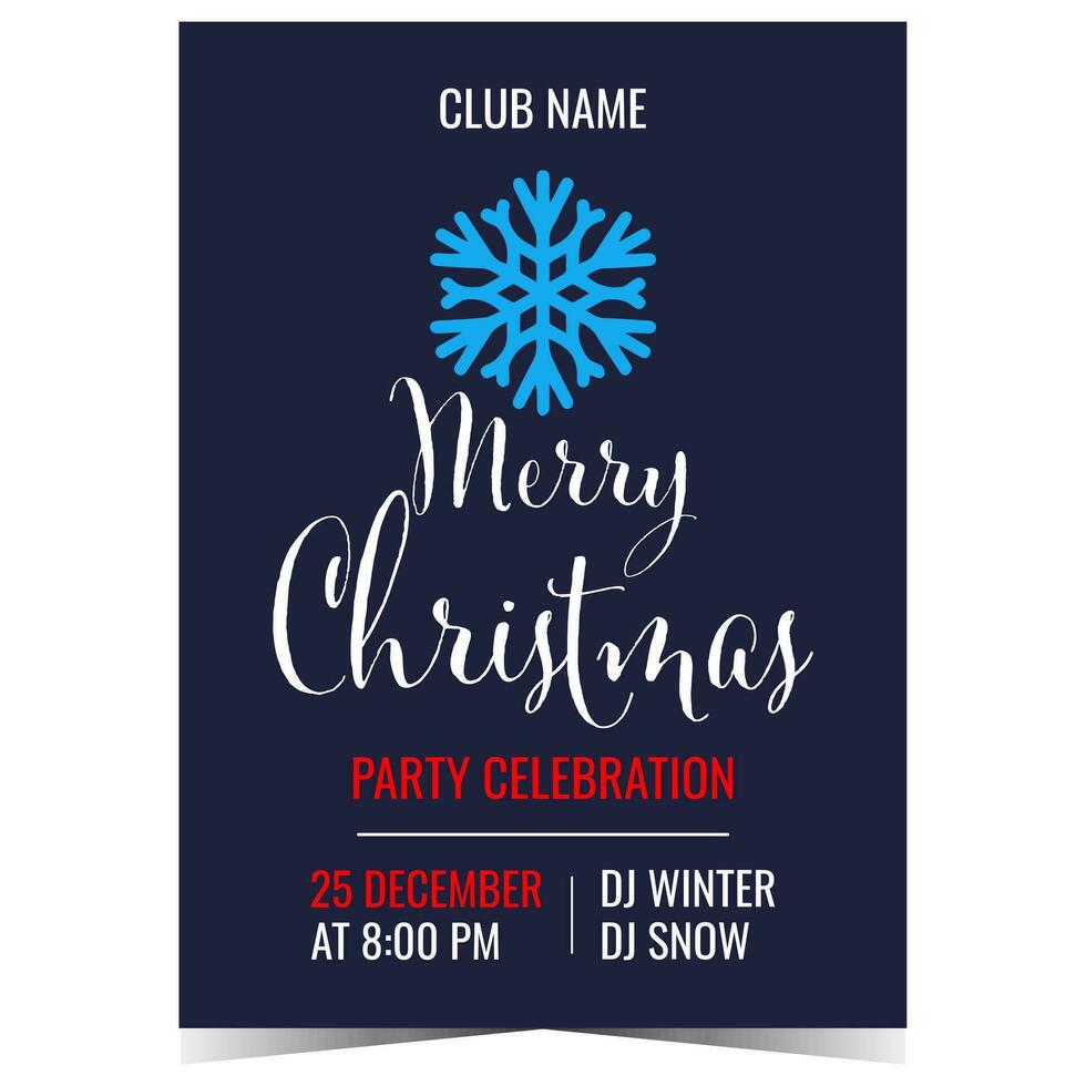 Christmas party invitation to celebrate winter holidays in festive ambience together with friends and family. Christmas party design template with the big snowflake on the background. vector