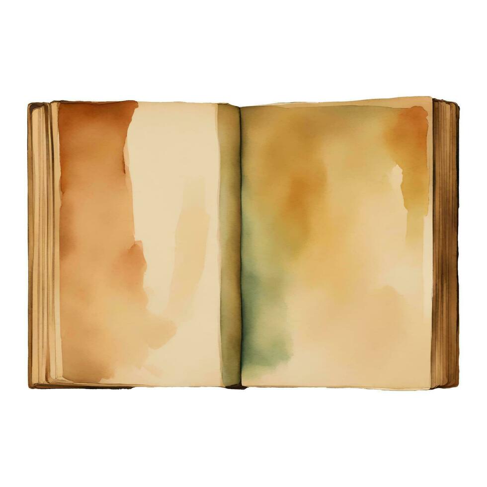 Opened Old Vintage Book Top View Isolated Hand Drawn Watercolor Painting Illustration vector