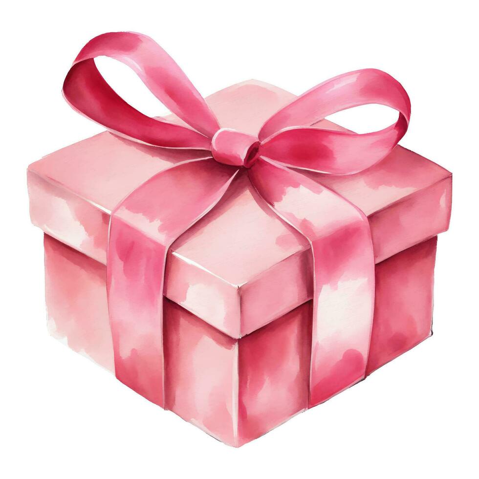 Pink Prize Box or Red Gift Box Isolated Hand Drawn Watercolor Painting Illustration vector