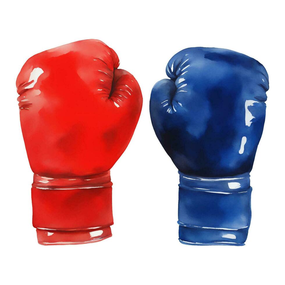 Red and Blue Boxing Gloves Isolated Hand Drawn Watercolor Painting Illustration vector