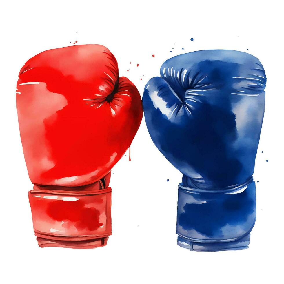 Red and Blue Boxing Gloves Isolated Hand Drawn Watercolor Painting Illustration vector