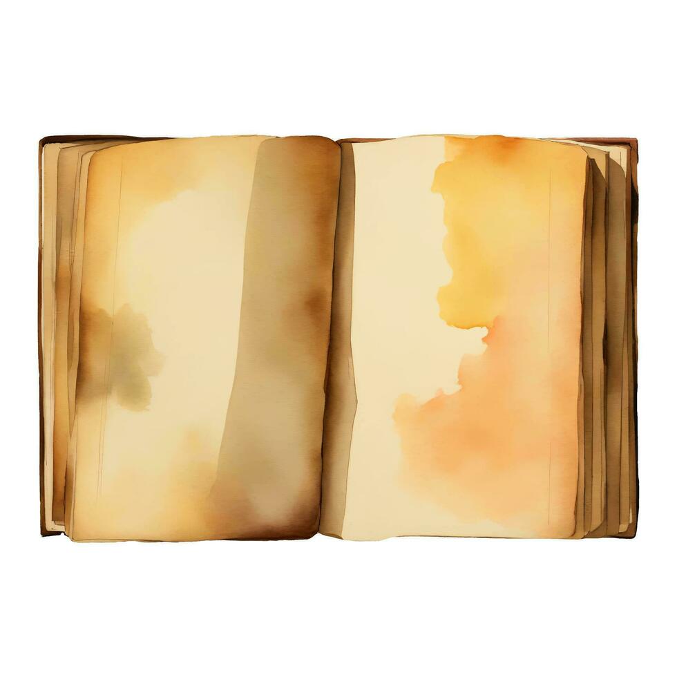 Opened Old Vintage Book Top View Isolated Hand Drawn Watercolor Painting Illustration vector