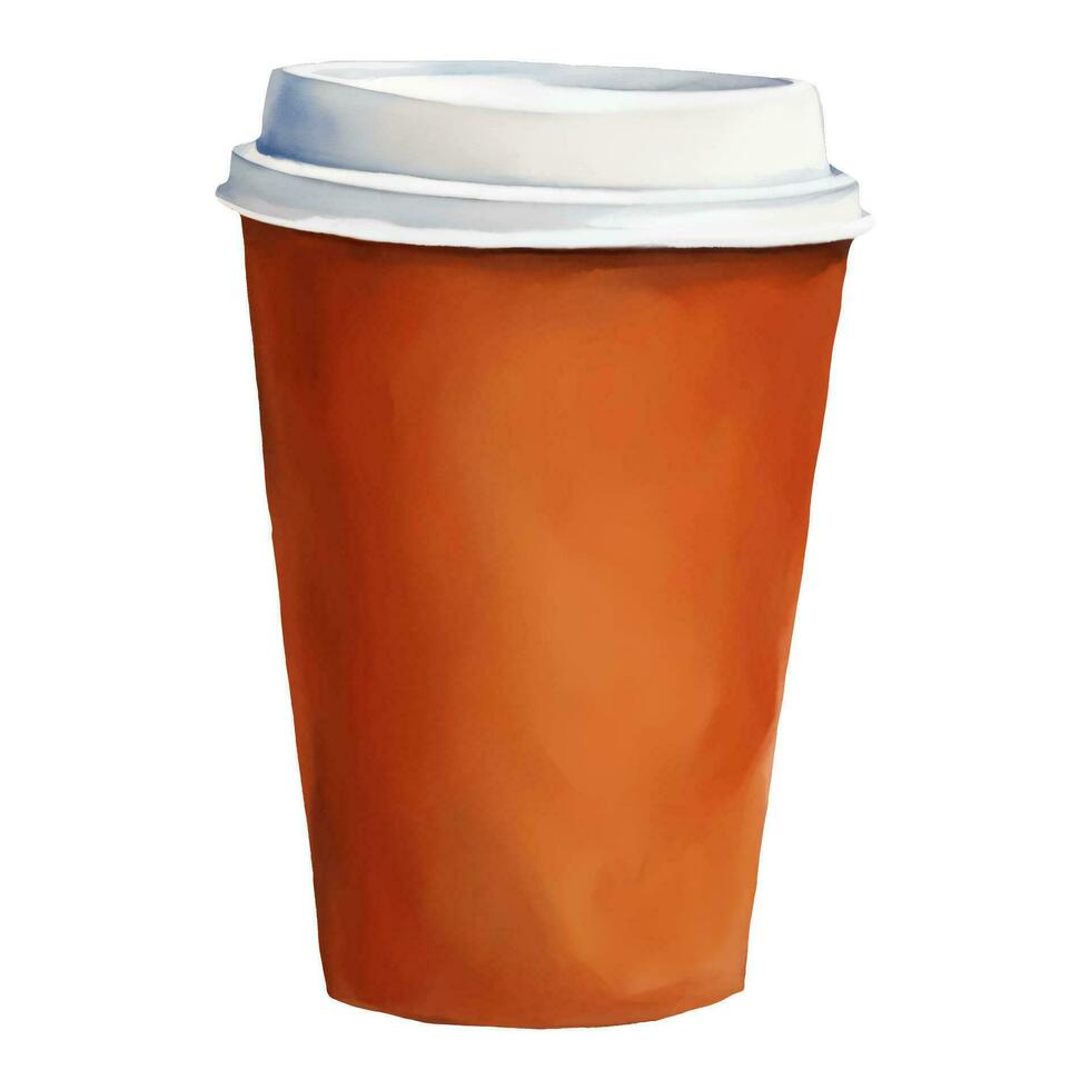 Red Brown Coffee Paper Cup with White Lid Isolated Hand Drawn Watercolor Painting Illustration vector