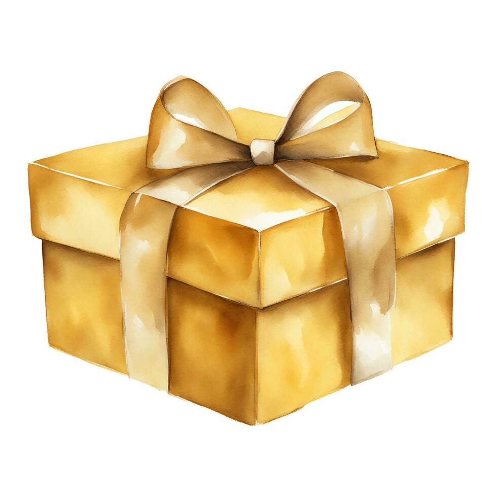 Golden Prize Box or Red Gift Box Isolated Hand Drawn Watercolor Painting Illustration vector
