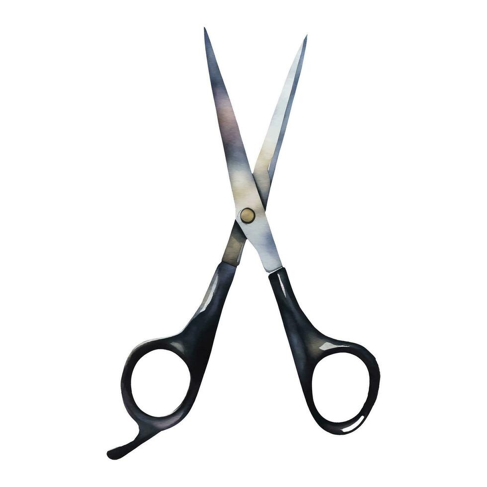 Scissors with Black Handle for Hair BarberIsolated Hand Drawn Watercolor Painting Illustration vector