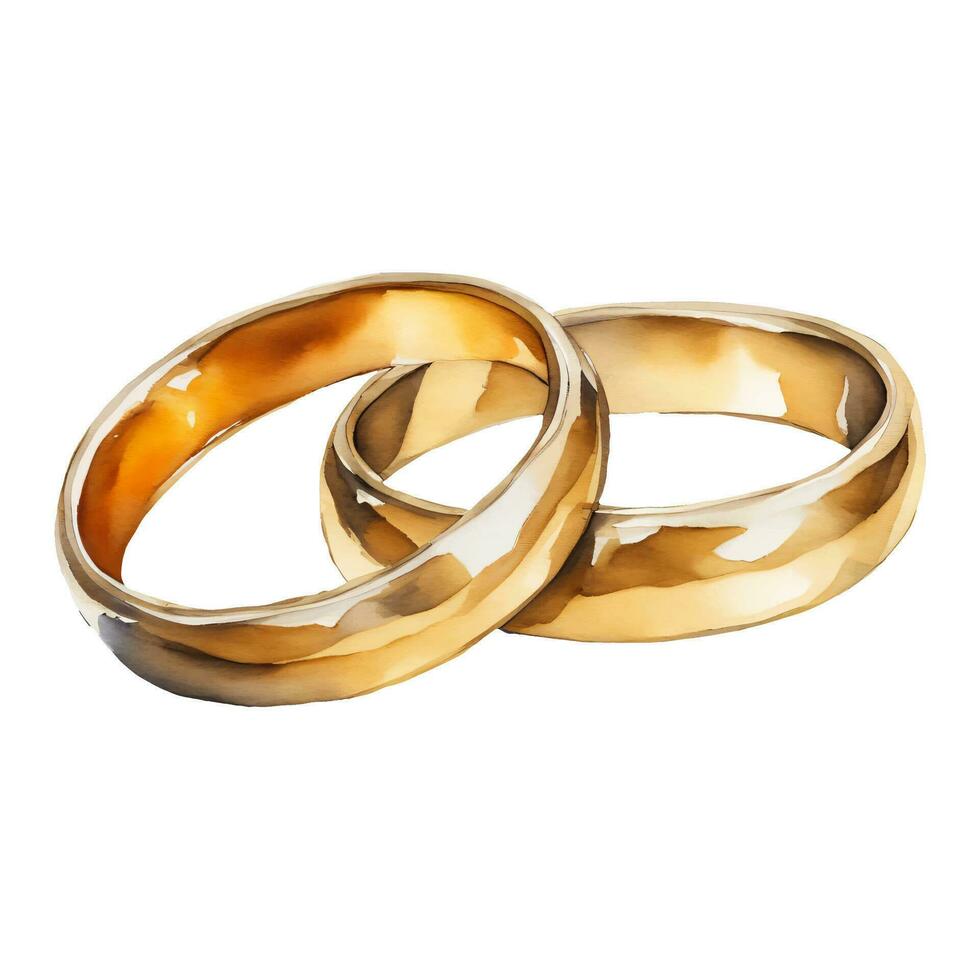 Golden Wedding Rings for Couple Isolated Hand Drawn Watercolor Painting Illustration vector