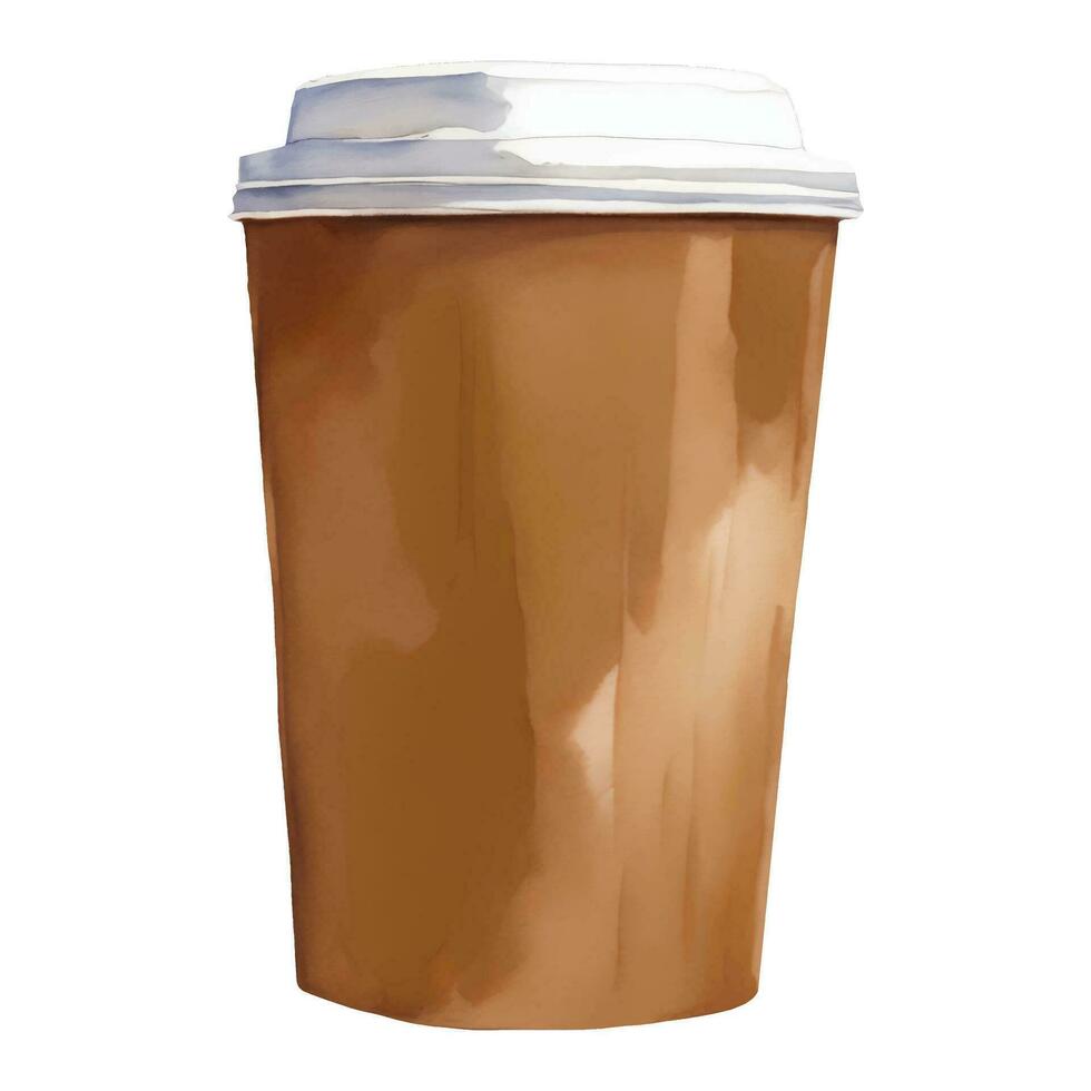 marrón café papel taza con blanco tapa aislado mano dibujado acuarela pintura ilustración vector