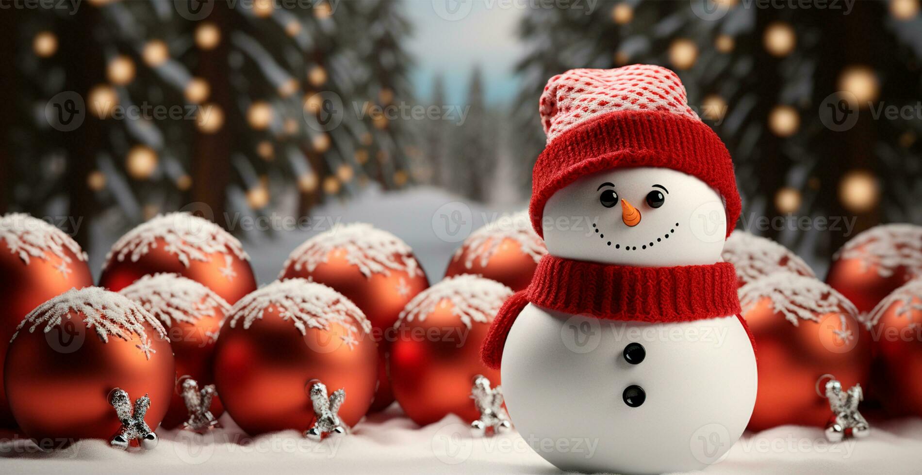 Festive New Year's snowman, Christmas background postcard - AI generated image photo