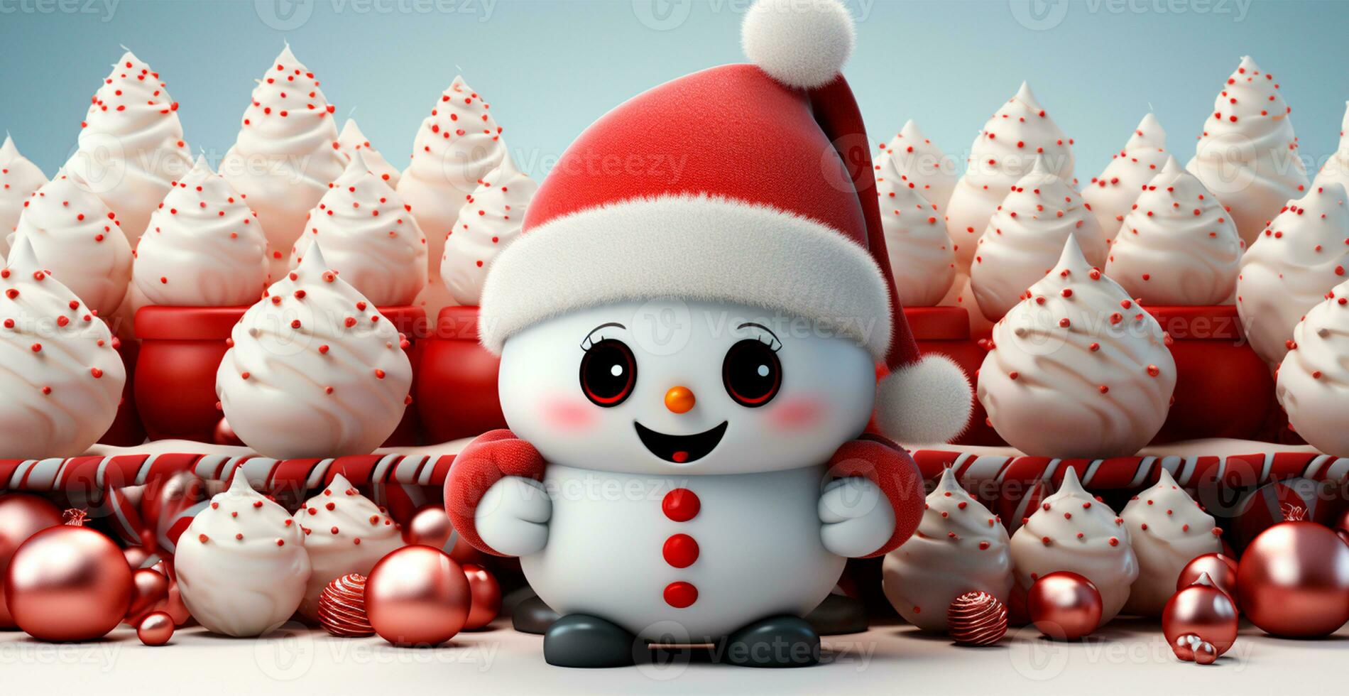 Festive New Year's snowman, Christmas background postcard - AI generated image photo