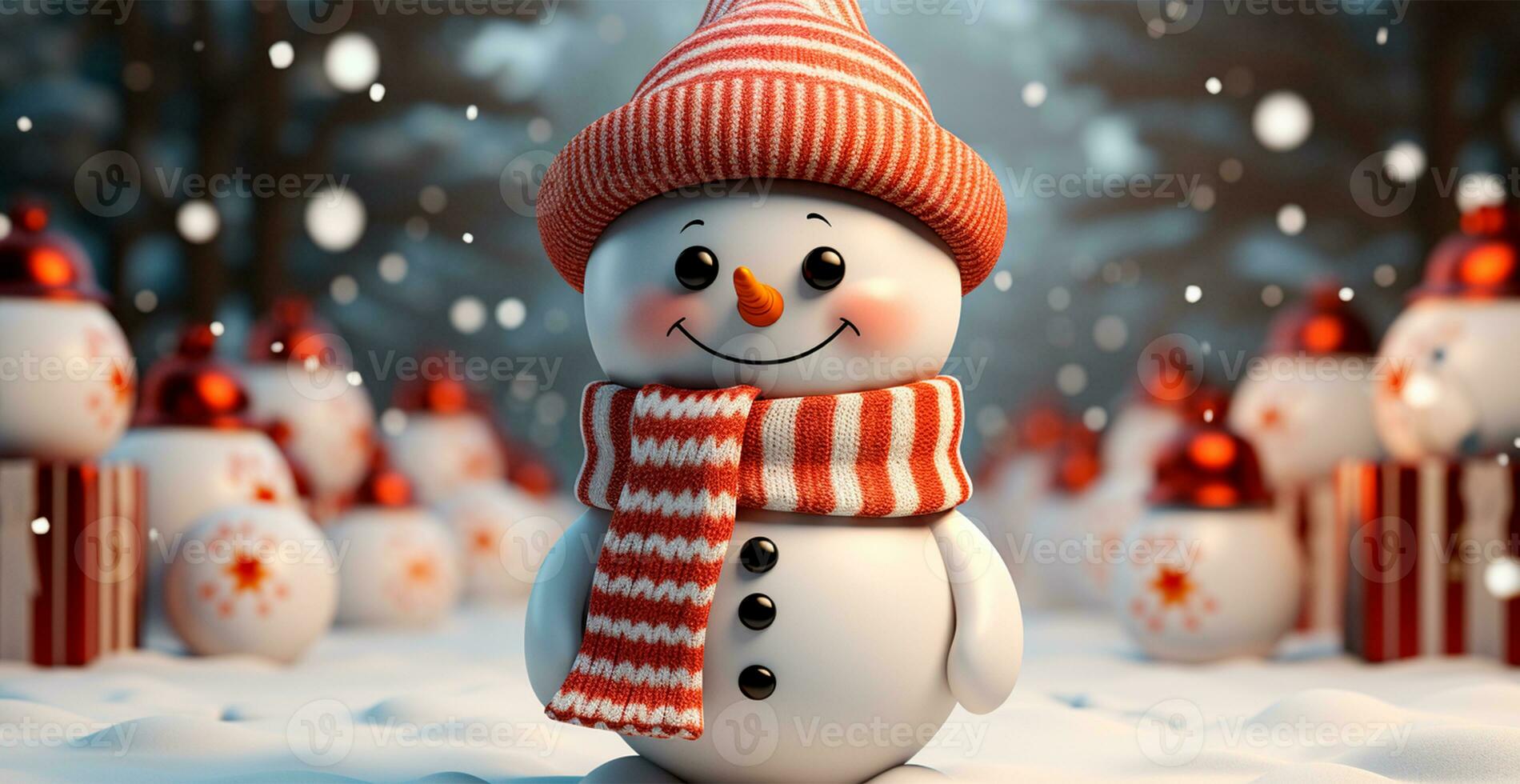 Festive New Year's snowman, Christmas background postcard - AI generated image photo