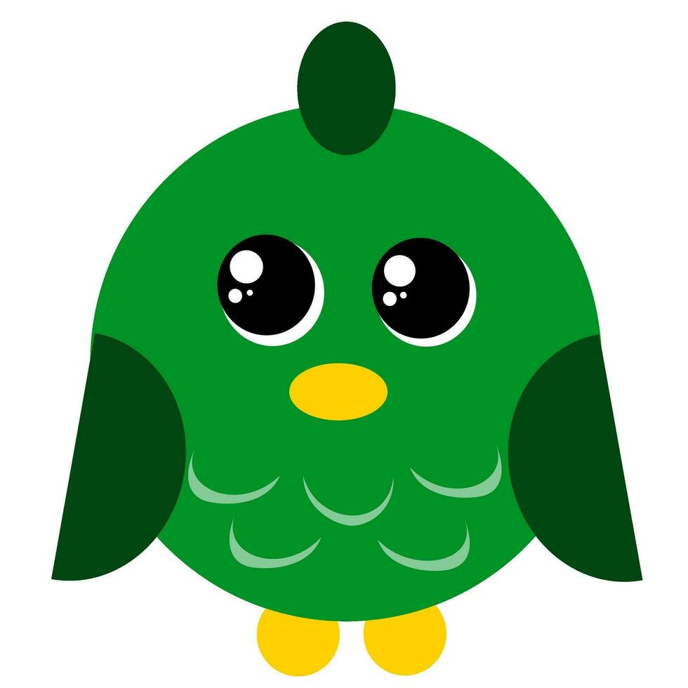 vector illustration of cute green bird cartoon with big eyes