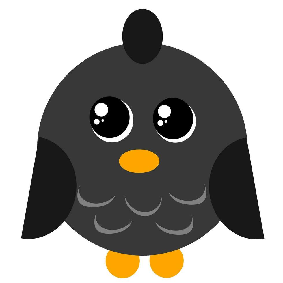 vector illustration of cute black bird cartoon with big eyes