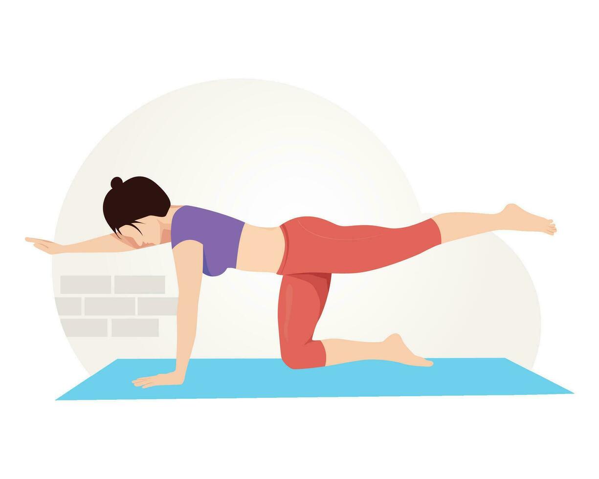 Young woman doing bird dog yoga exercise. vector