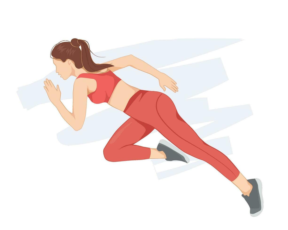 Girl in a sports outfit doing running exercise, fitness healthy lifestyle vector