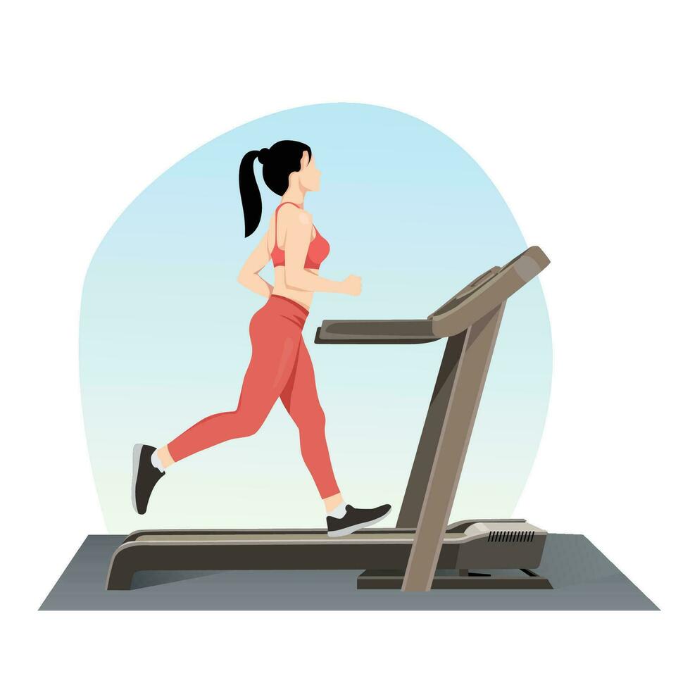Girl running on the treadmill, concept vector illustration