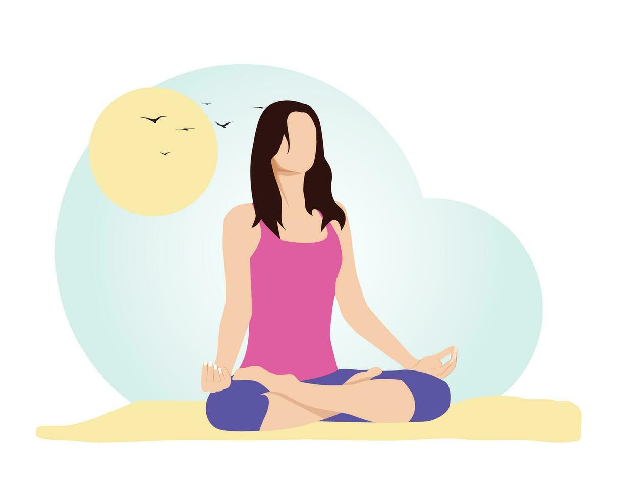 mujer haciendo meditación, relajarse, recreación, sano estilo de vida vector