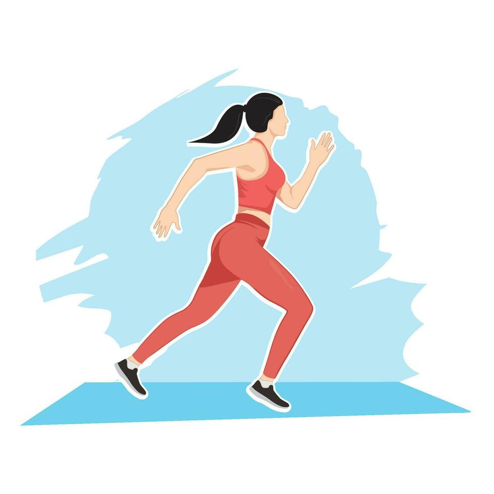 Girl in a sports outfit doing running exercise, fitness healthy lifestyle vector