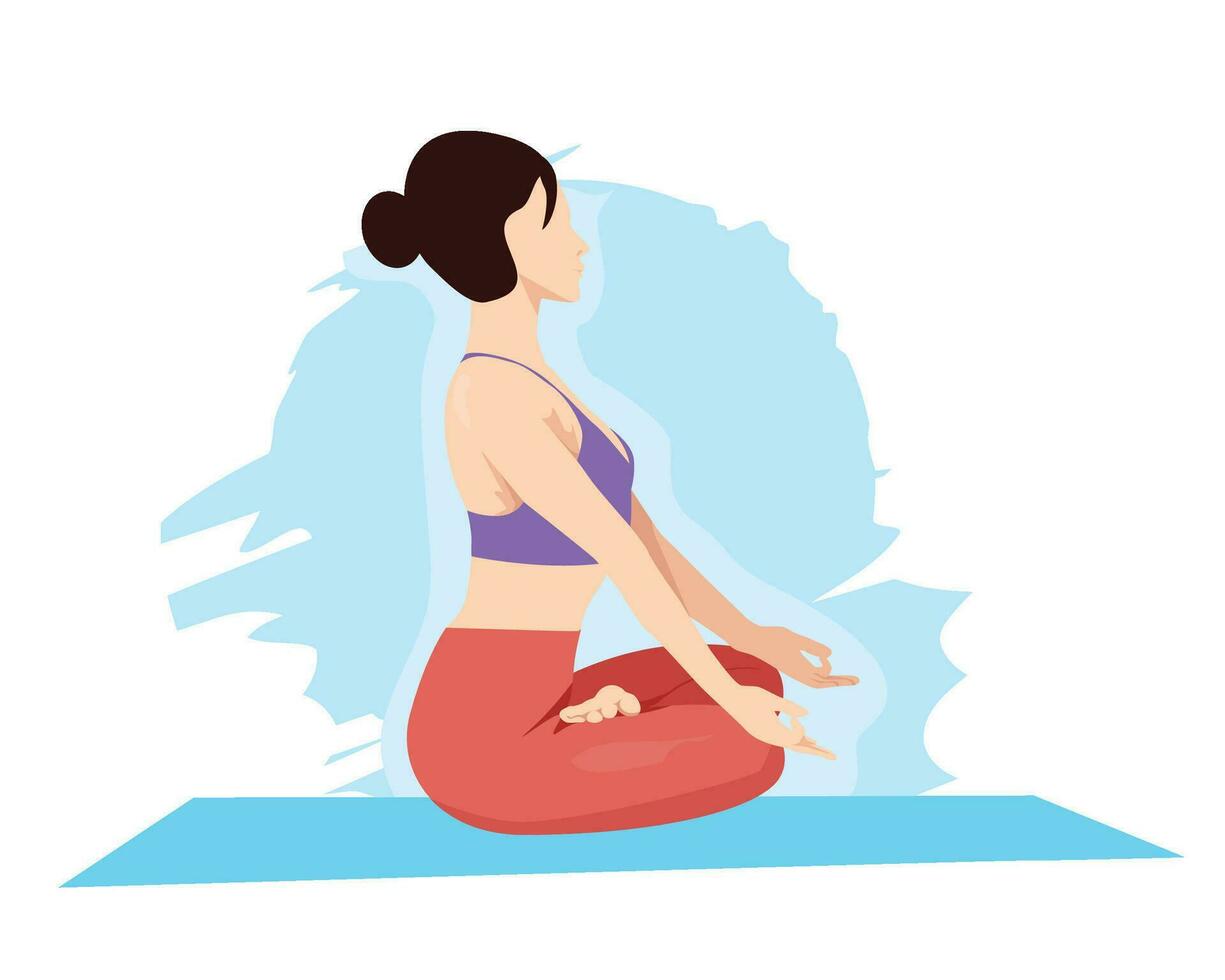 mujer haciendo meditación, relajarse, recreación, sano estilo de vida vector