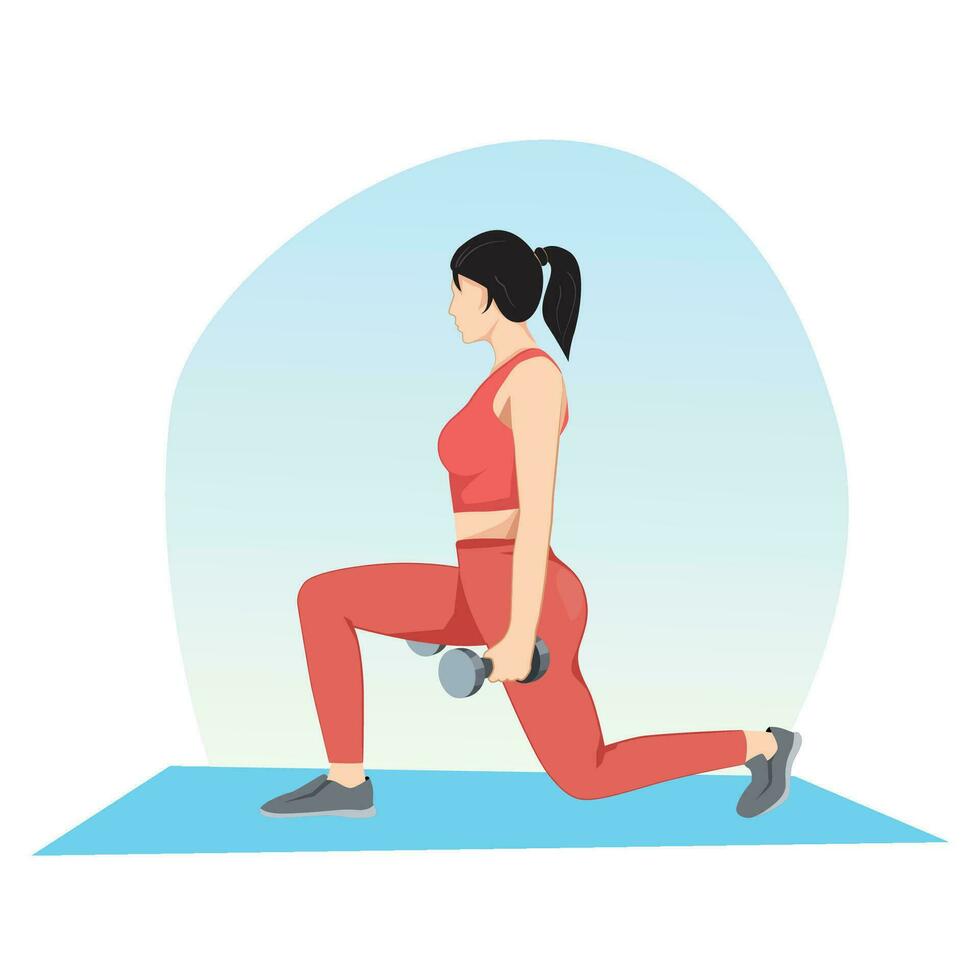 mujer haciendo rodilla arriba pesa ejercicio vector