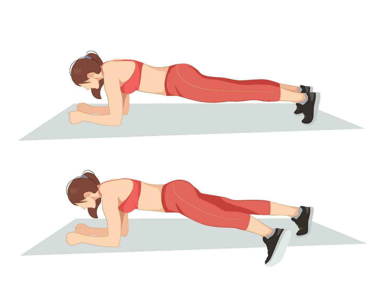 Woman doing side plank leg stretch in 2 steps on grey mat. Illustration about workout posture introduction vector