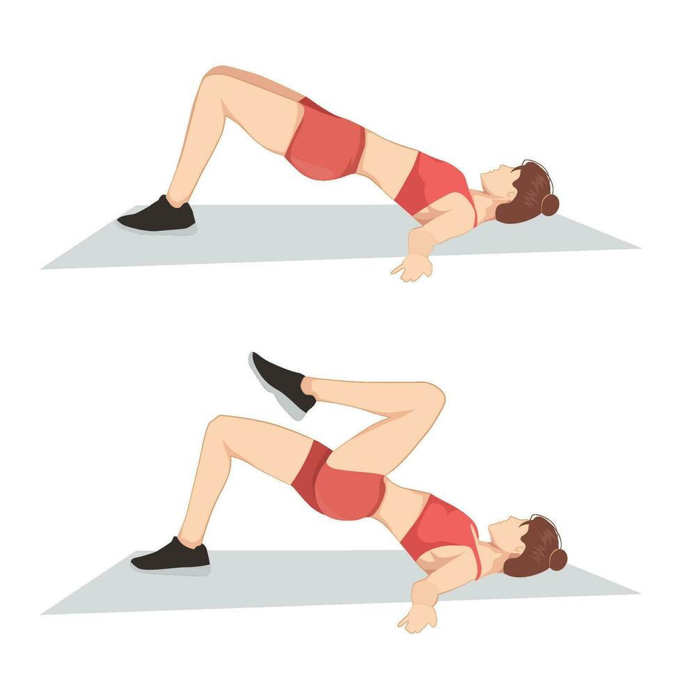 Beautifull girl  doing hip raises. Butt lift. bridges exercise flat vector illustration