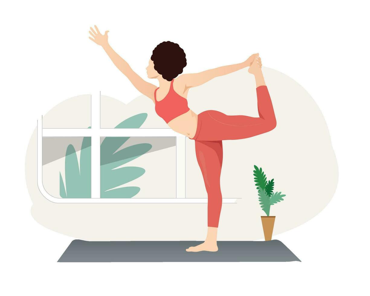 bailarín pose, hermosa niña práctica natarajasana yoga ejercicio vector