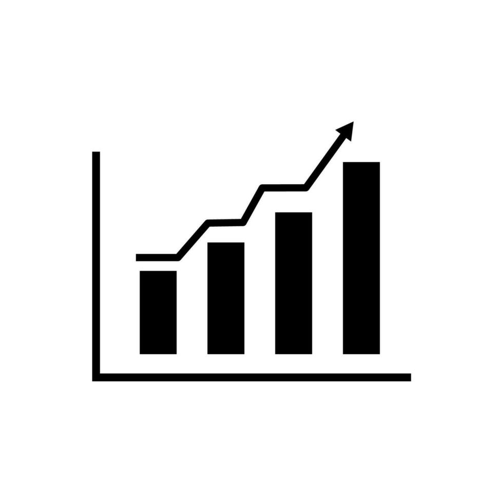 Growth progress bar chart icon illustration in black color on a white background vector