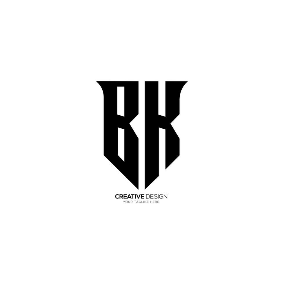 Letter Bk with modern shield shape security business cyber typography monogram logo vector