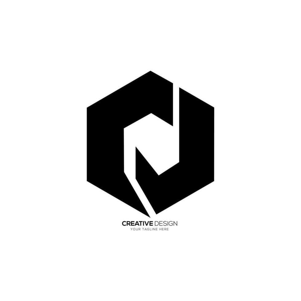 Hexagonal shape modern letter Cj flat monogram abstract logo design vector