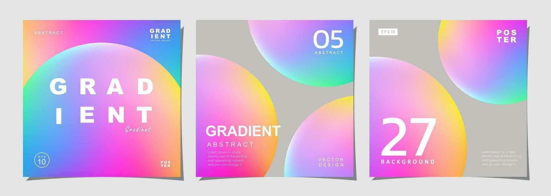 Set of creative covers or posters concept in modern minimal style for corporate identity, branding, social media advertising, promo. Circle design template with dynamic fluid gradient. vector