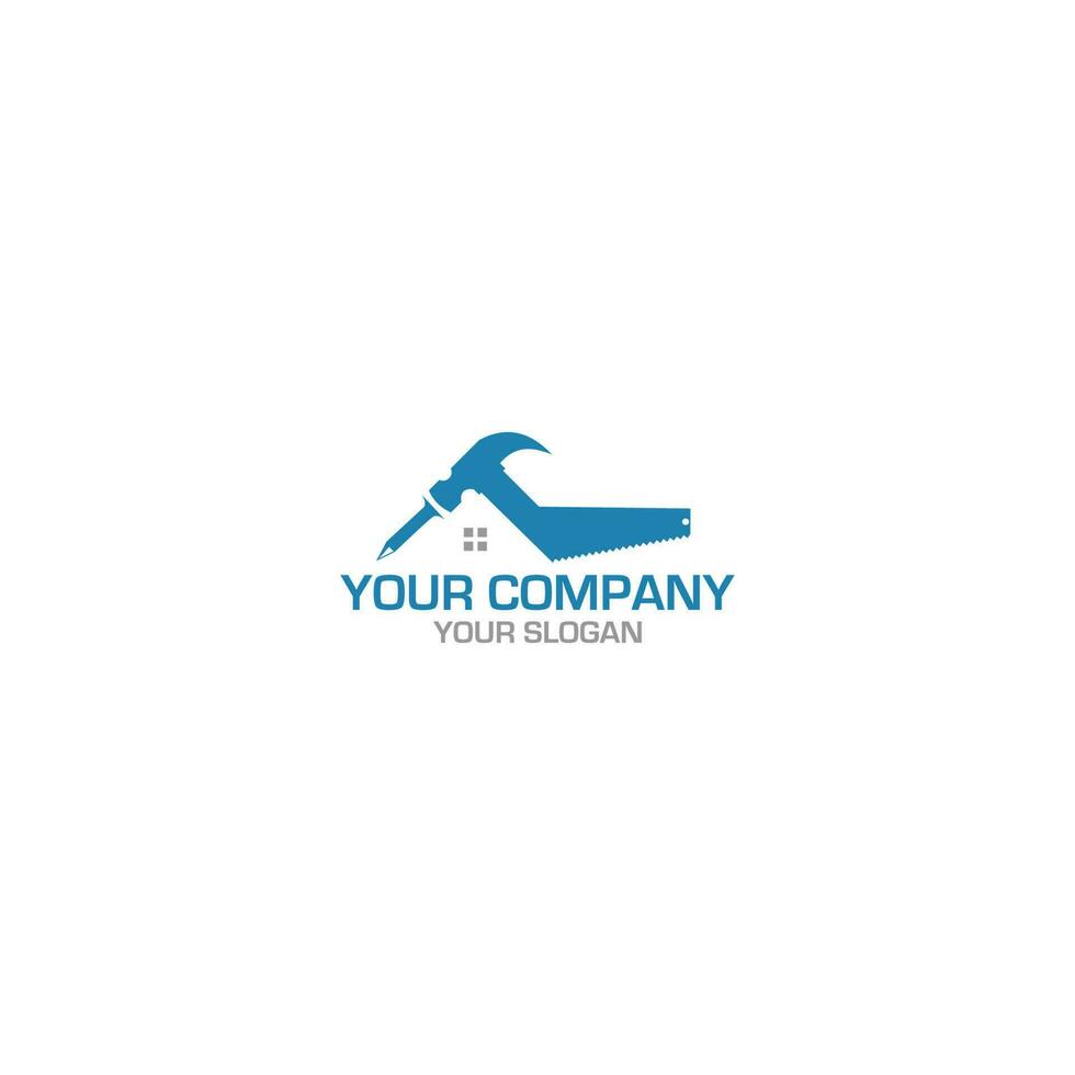 Hammer and Saw Construction Logo Design Vector