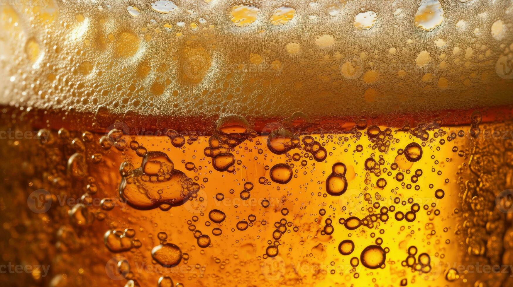 Close-up Beer with bubbles in glass for background. Generative AI photo