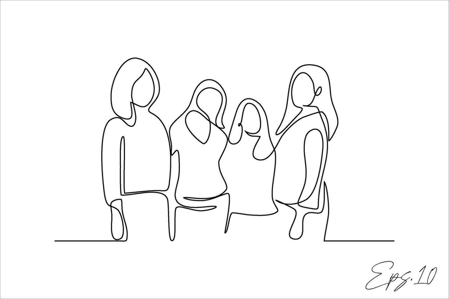 vector illustration continuous line of women in a row posing
