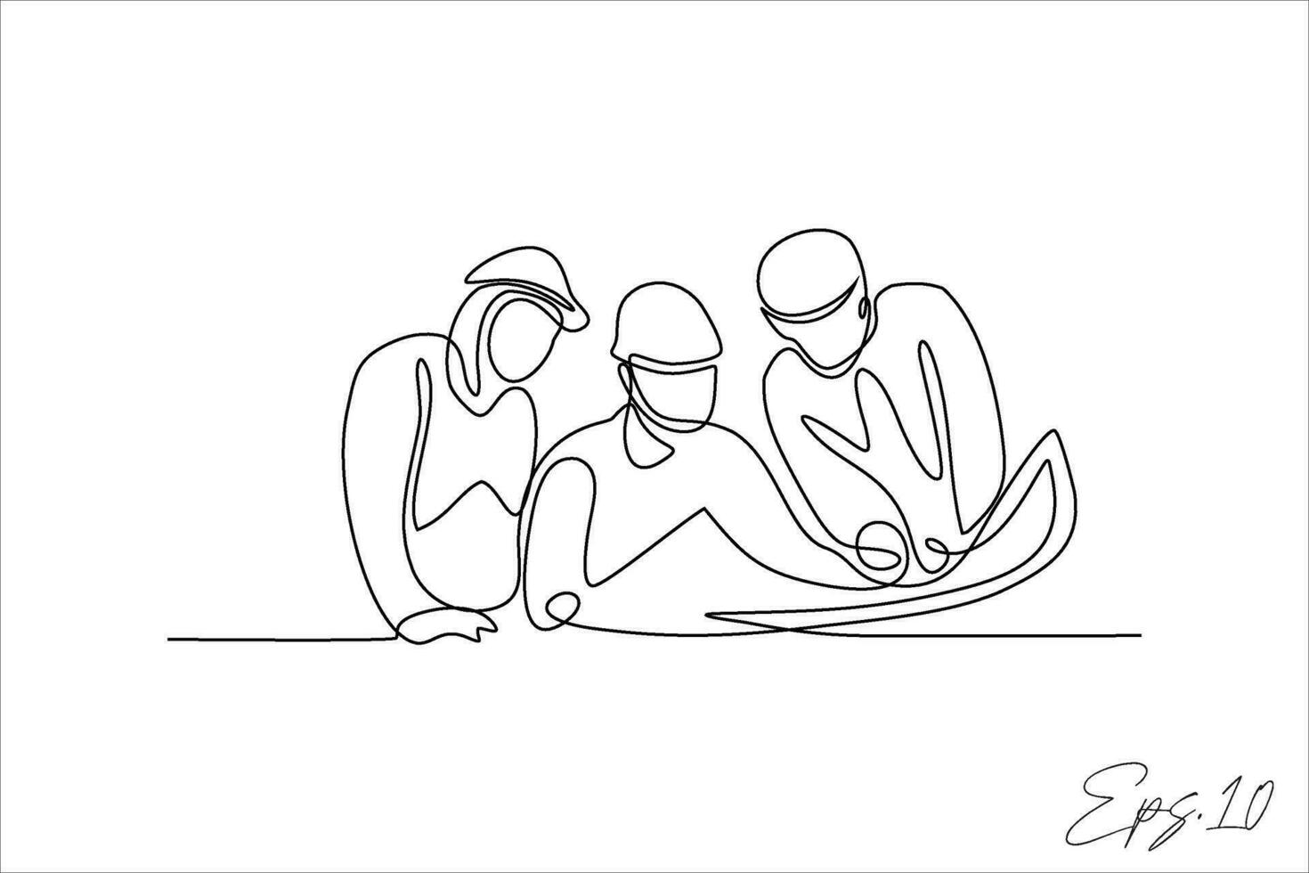 vector illustration a continuous line of building contractors is negotiating