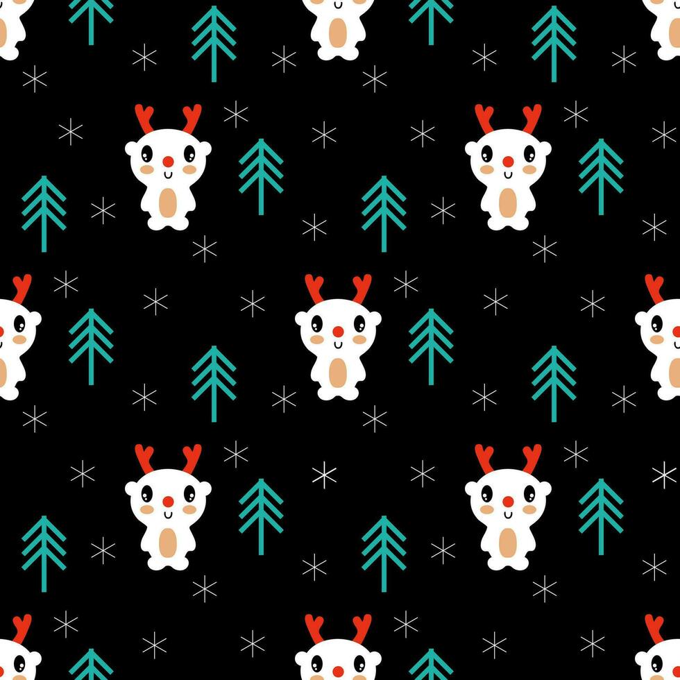 Xmas seamless pattern with deers and christmas trees. Happy New year print for tee, paper, textile and fabric. vector