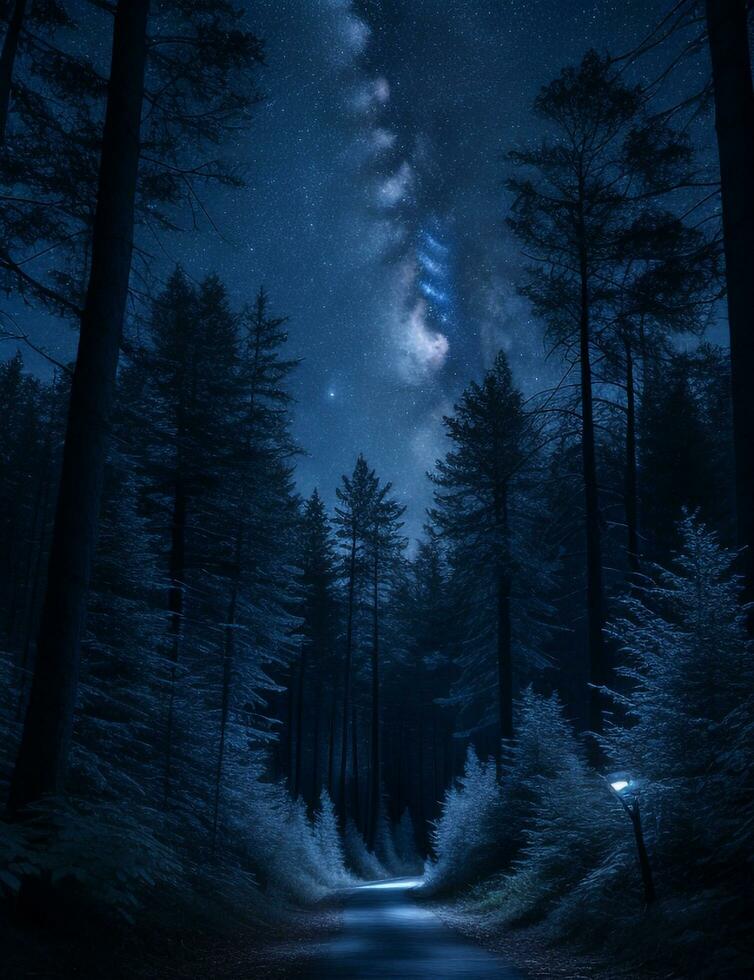 Mystical Moonlit Forest  Serene Nature Night Background, Ai Generative photo
