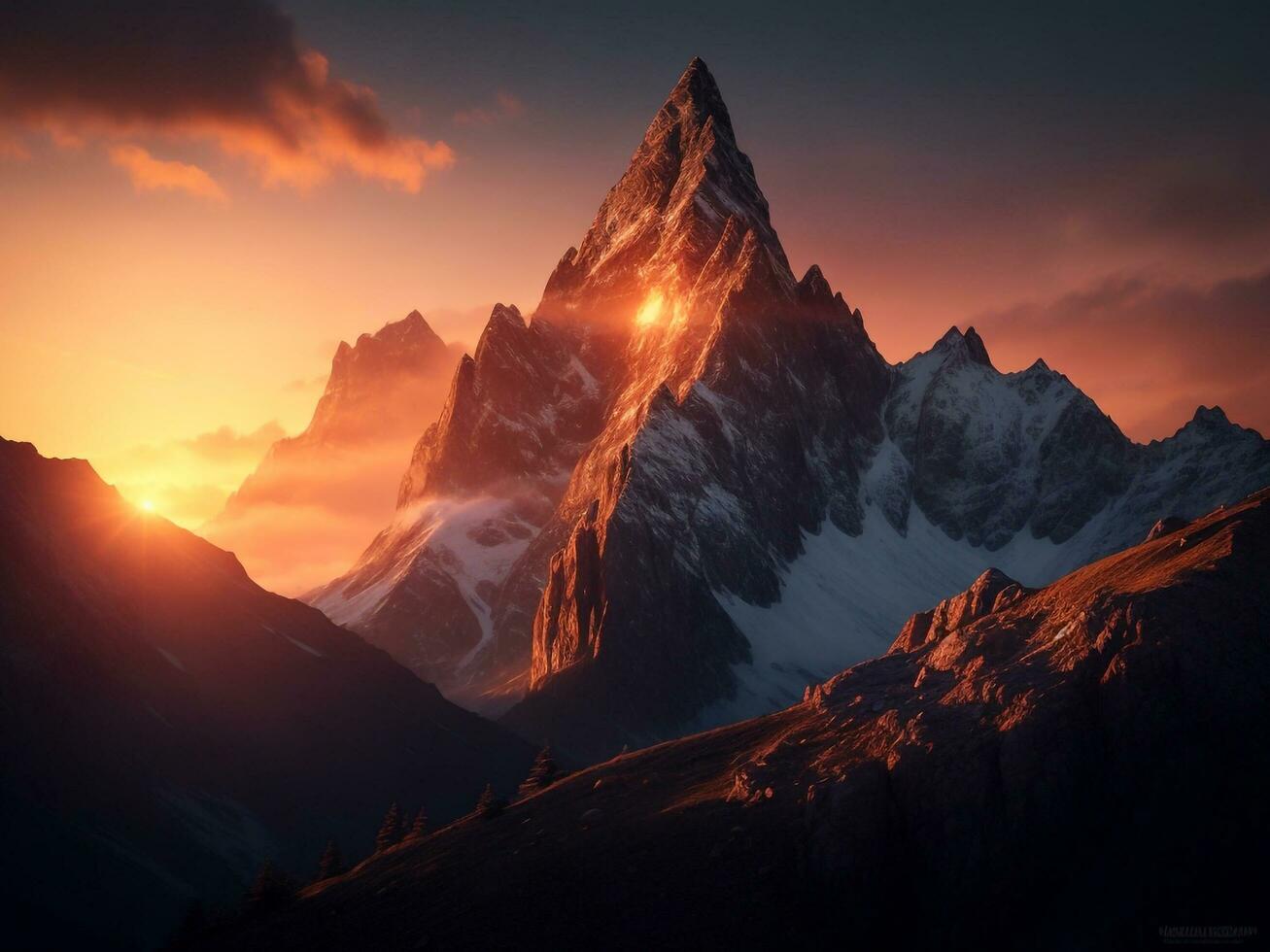 Mountain Sunset Breathtaking Nature at Dusk, Ai Generative photo