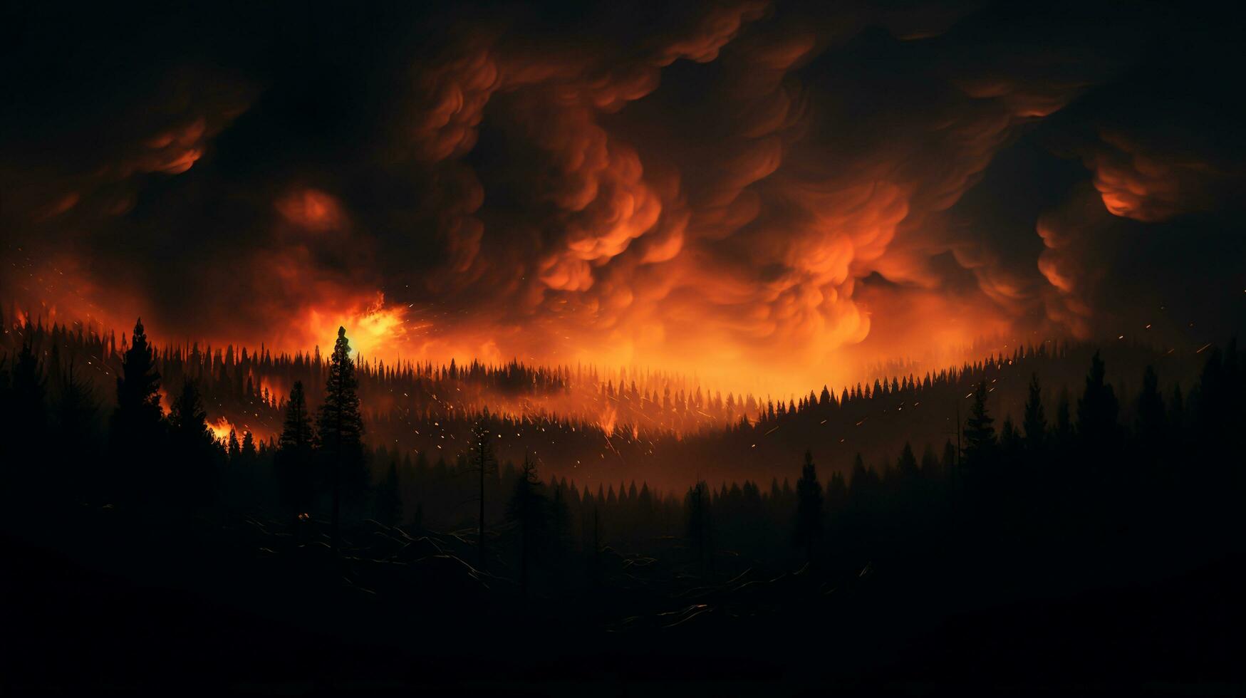 Wildfire landscape, Generative Ai photo