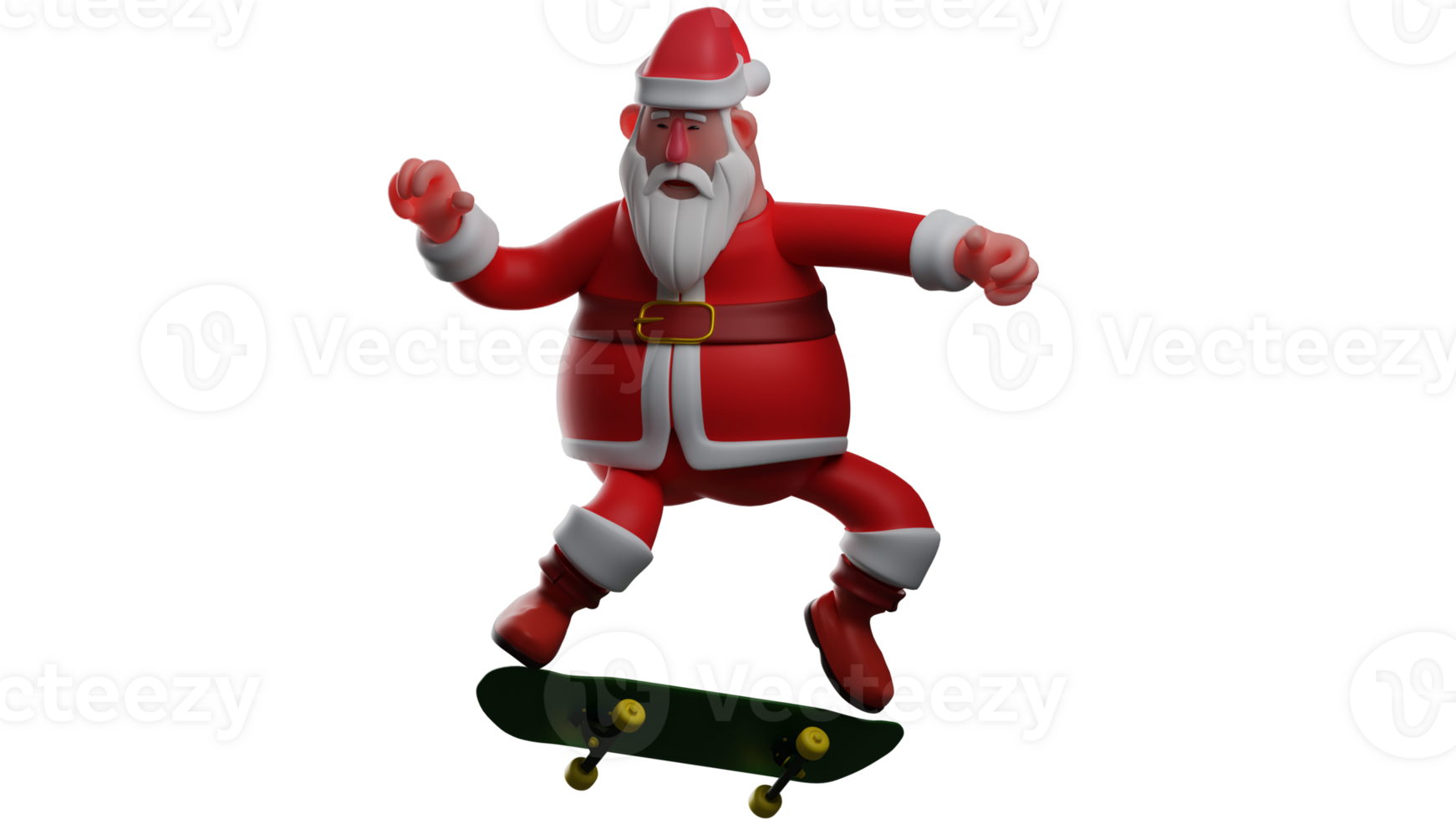 3D illustration. Happy Man 3D Cartoon Character. A man wears a Santa Claus costume and rides a skateboard. An old man showing a confused expression. 3D Cartoon Character png
