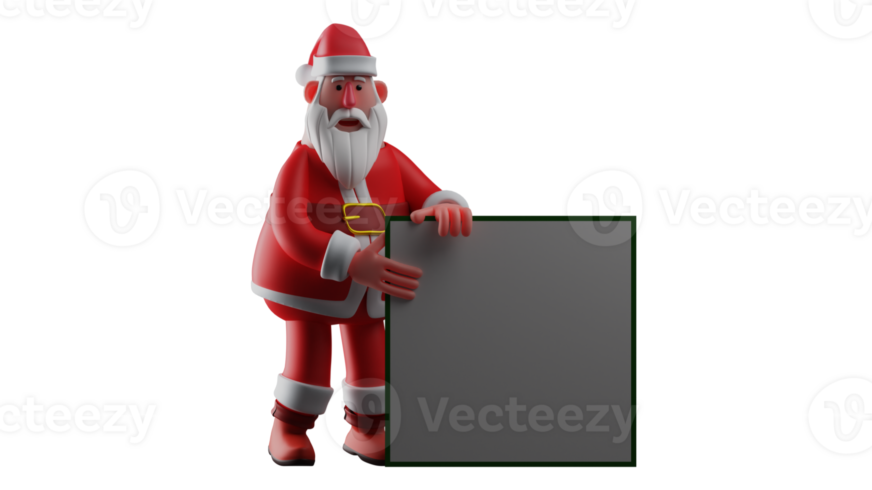 3D illustration. Handsome Santa 3D Cartoon Character. Santa Claus still looks handsome in his old age. Santa Claus shows the board he brought. 3D Cartoon Character png