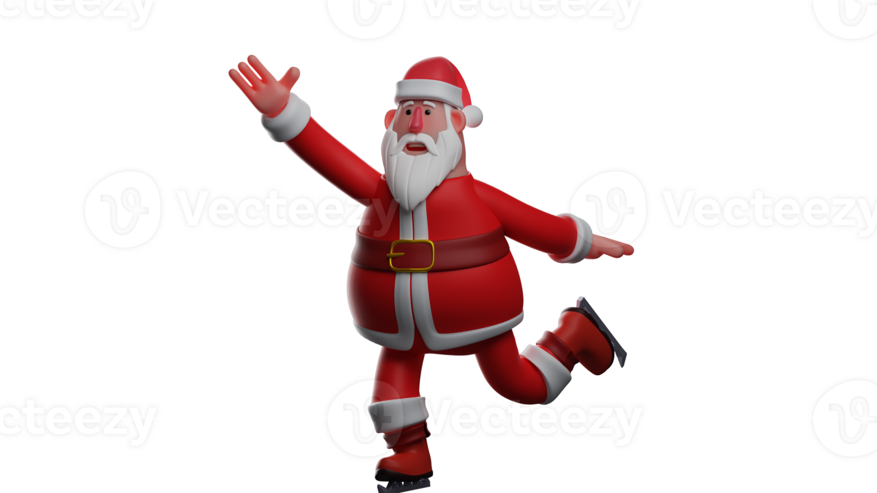3D illustration. Santa Claus 3D Cartoon Character. Santa Claus in ready-to-fly pose. Cute Santa is enjoying the atmosphere of Christmas celebration at his place. 3D Cartoon Character png