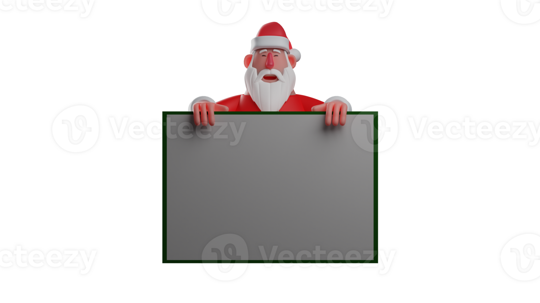 3D illustration. Smart Santa 3D Cartoon Character. Santa Claus stands behind a large blackboard which he holds with both hands. Santa Claus smiled sweetly. 3D Cartoon Character png