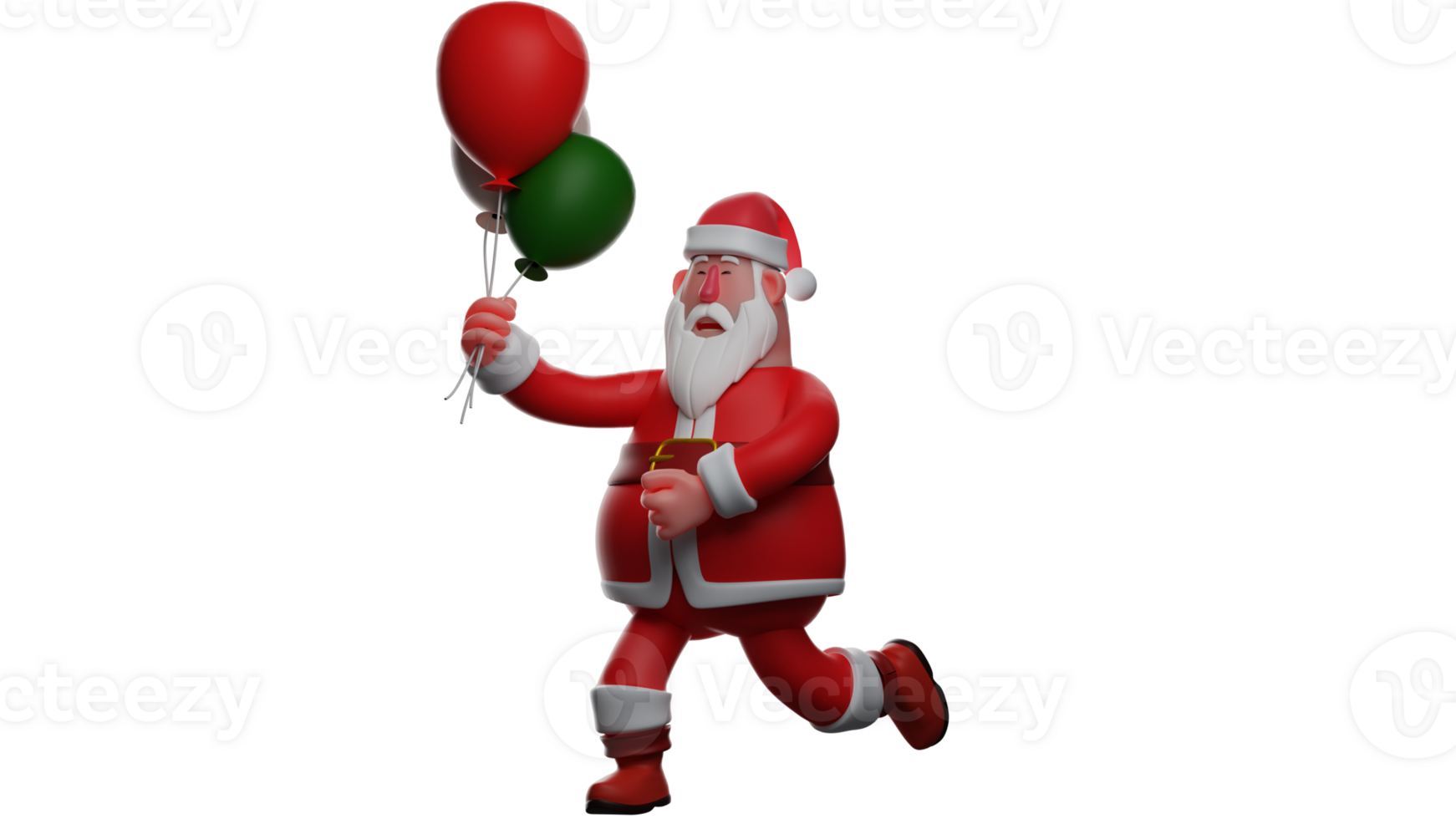 3D illustration. Santa Claus 3D Cartoon Character. Santa brings lots of colorful balloons. Santa with happy expression will distribute balloons to children at the Christmas party. 3D Cartoon Character png