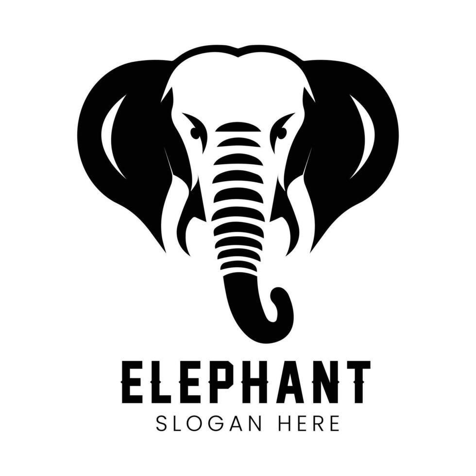 Multipurpose Realistic Elephant Silhouette Icon Logo Design Template. Black And Isolated On White Background. Elephant Tattoo, Sticker. Vector Illustration. Sport Team Gaming Logo.